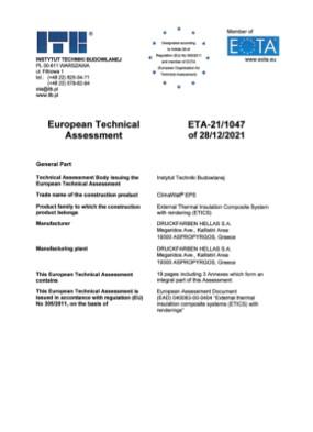 ETA 21/1047 Bioclima ClimaWall EPS