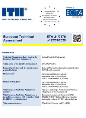 ETA 21/0876 Bioclima ClimaWall XPS 